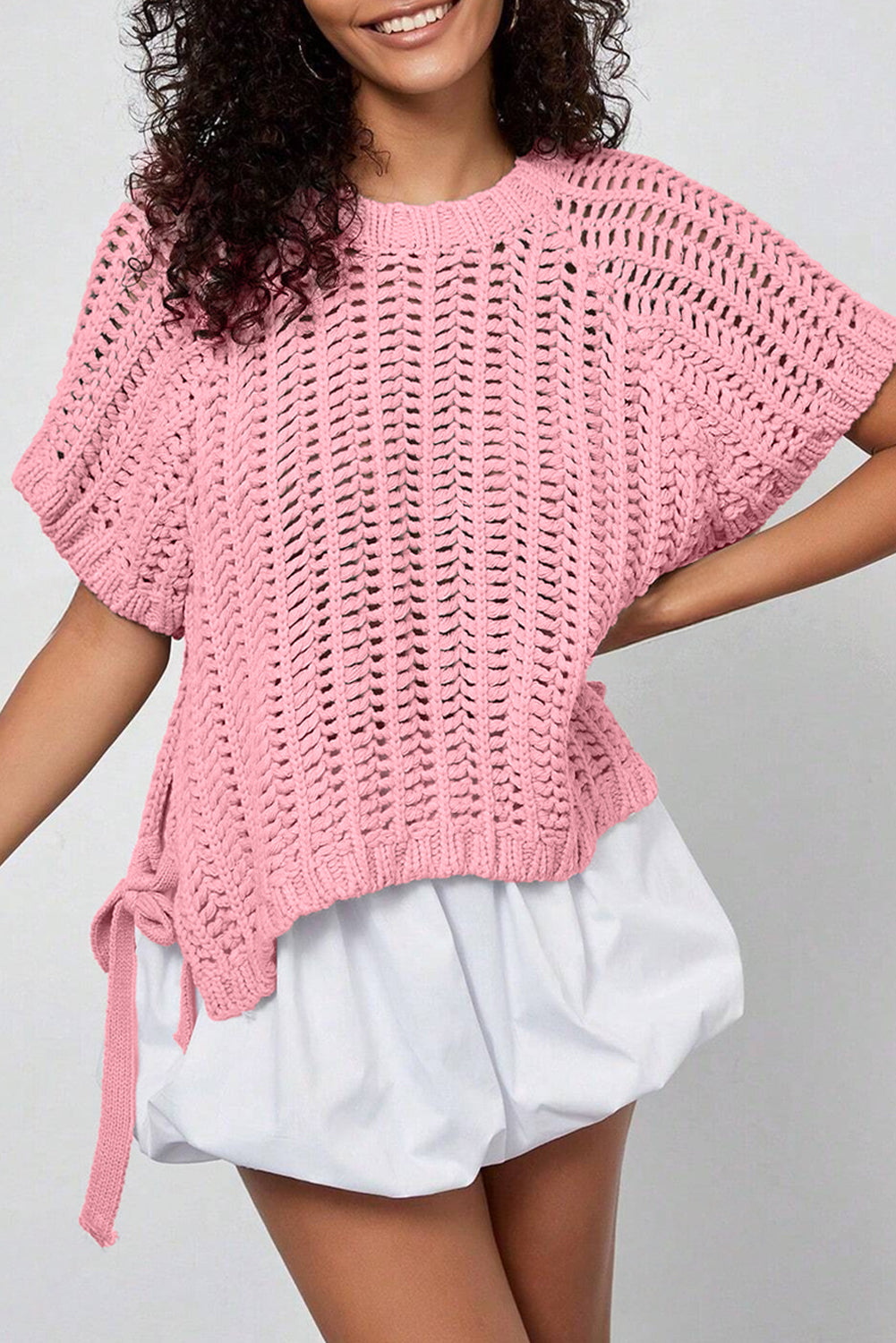Pink Plus Size Bow Tie Sweater