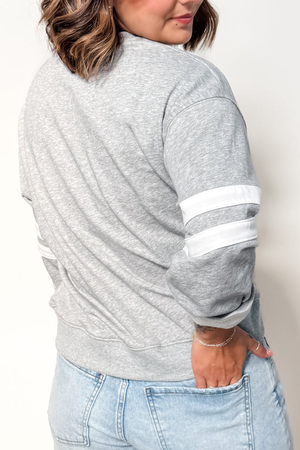 Light Grey Plus Size Varsity Sweatshirt