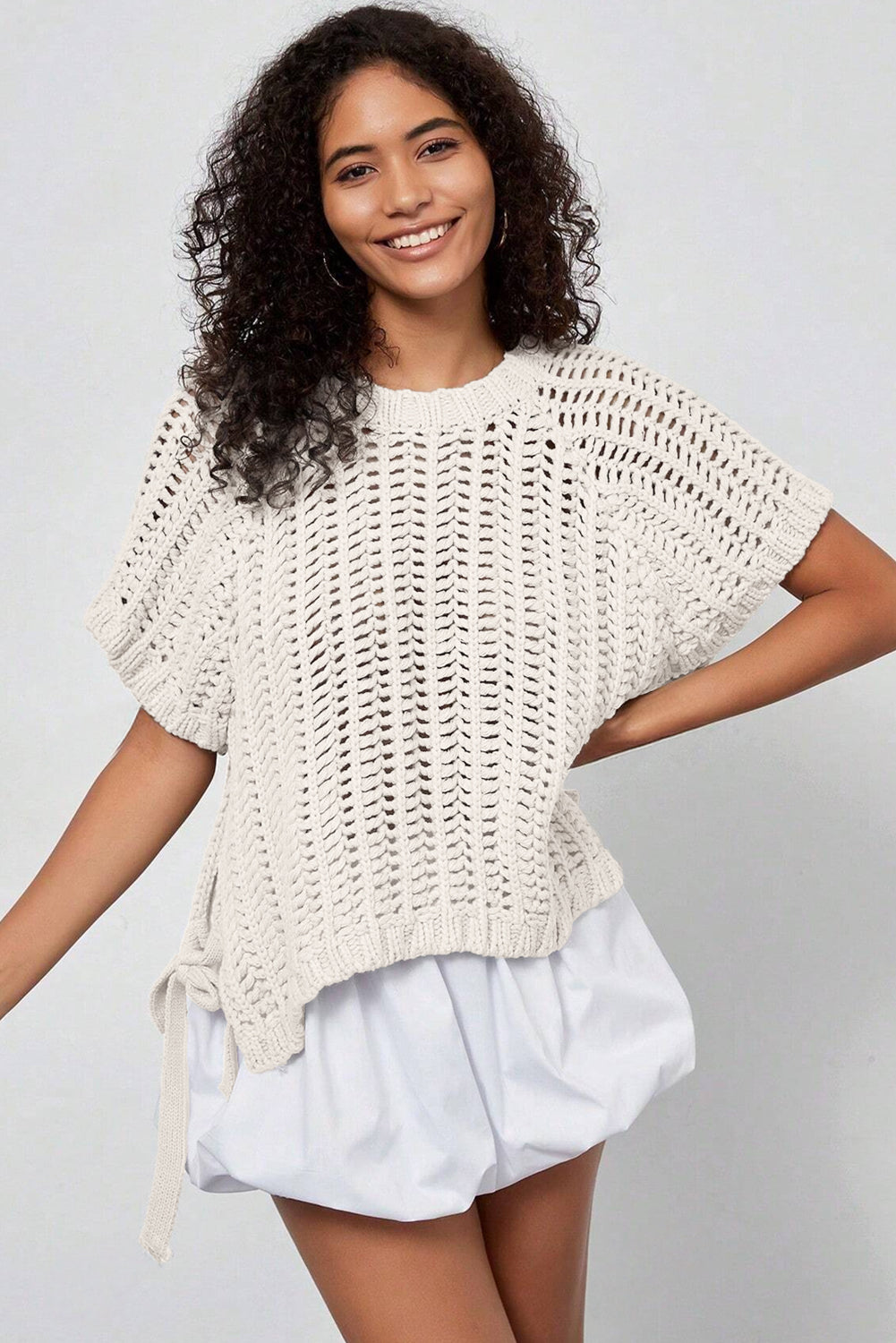 White Plus Size Bow Tie Sweater