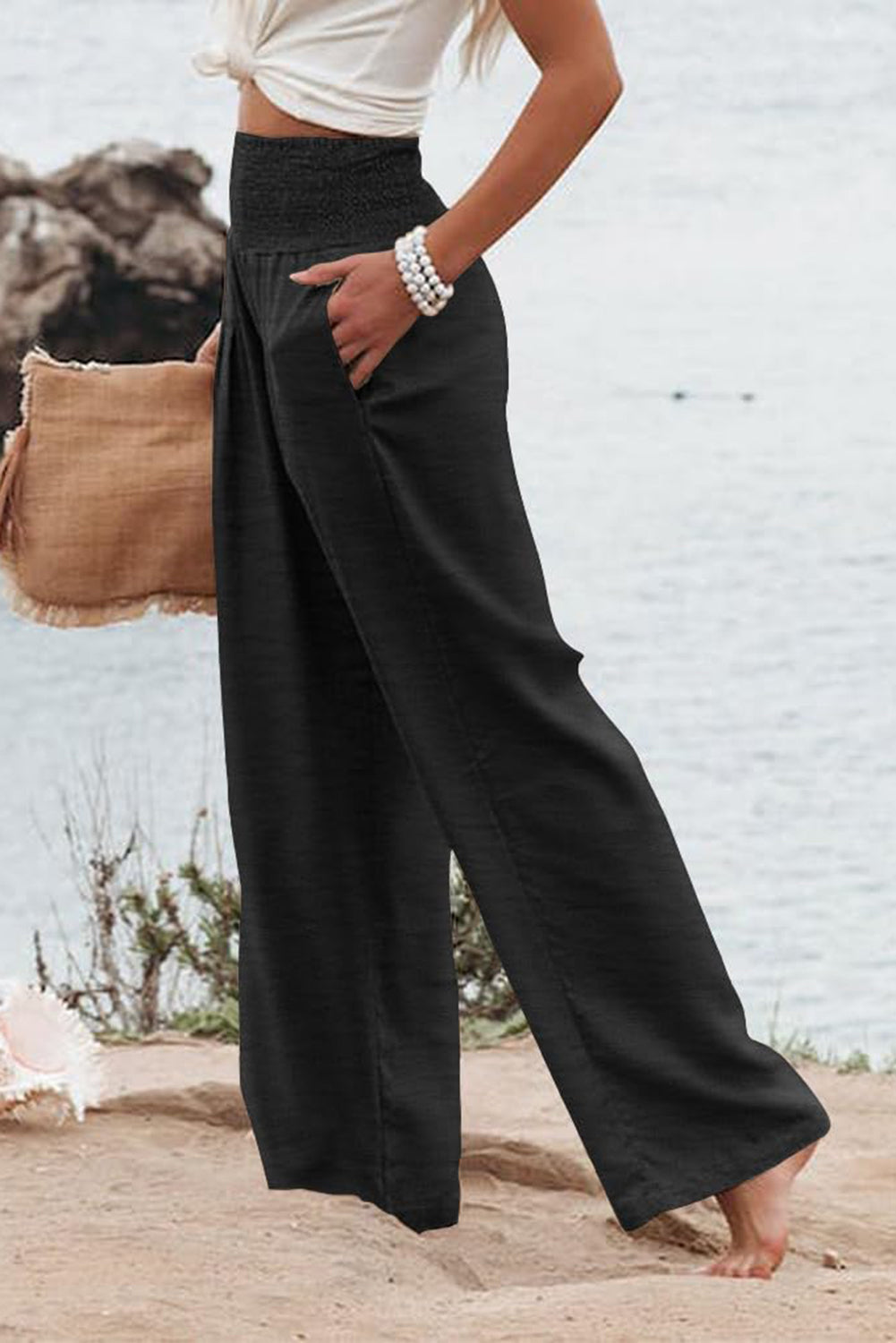 Black Plus Size High Waist Wide Leg Pants