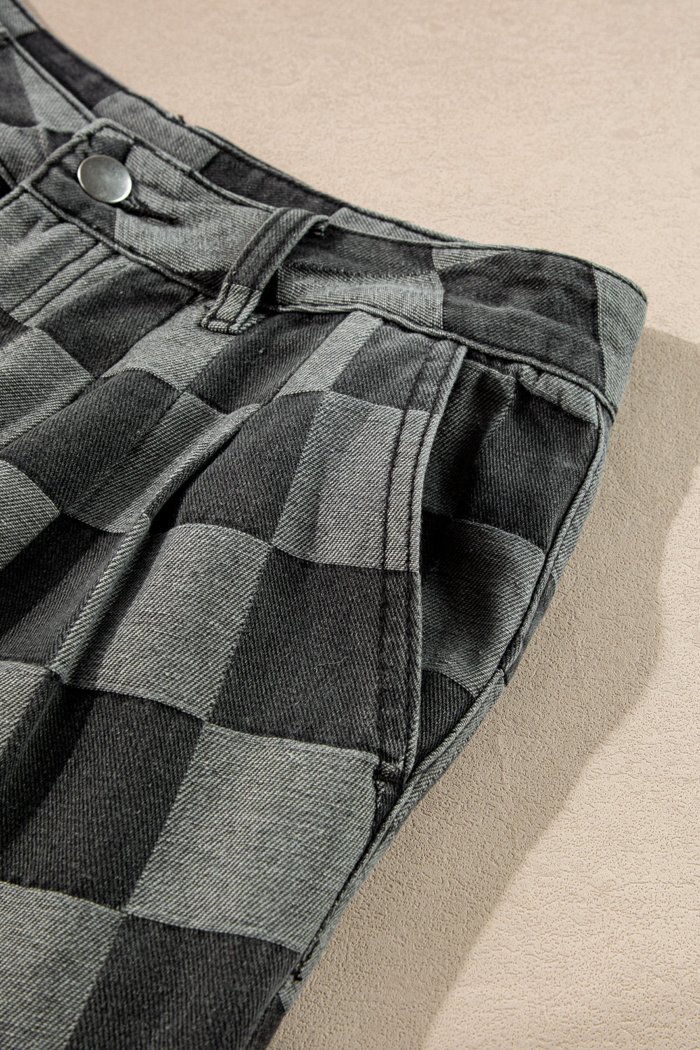 Dark Grey Checkered Wide Leg Jeans