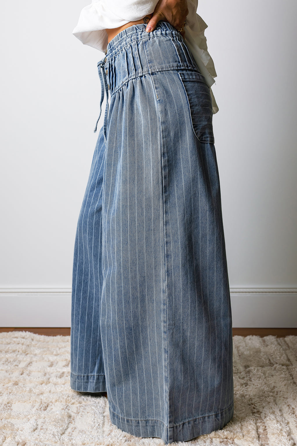 Sky Blue Stripe Wide Leg Jeans