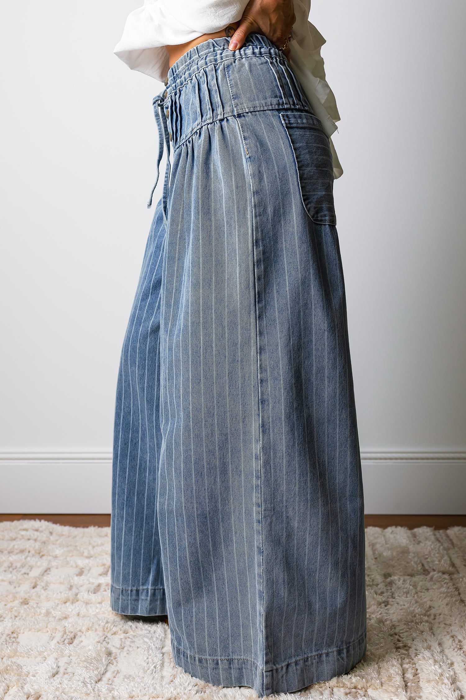 Sky Blue Stripe Wide Leg Jeans