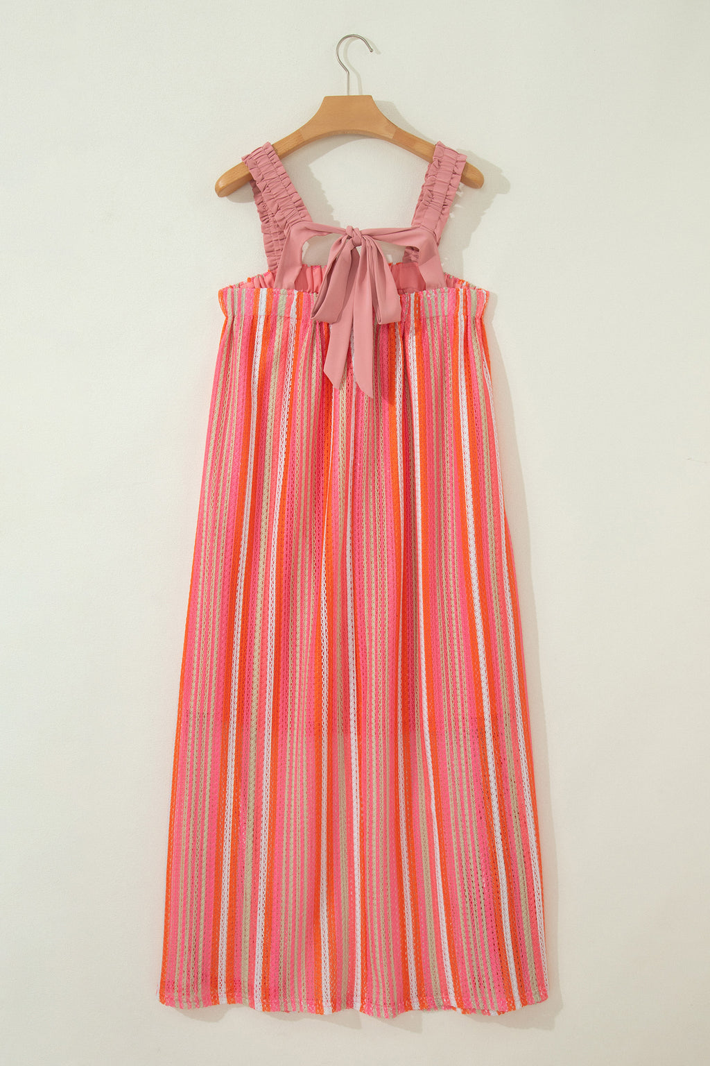 Pink Stripe Ribbon Knot Maxi Dress