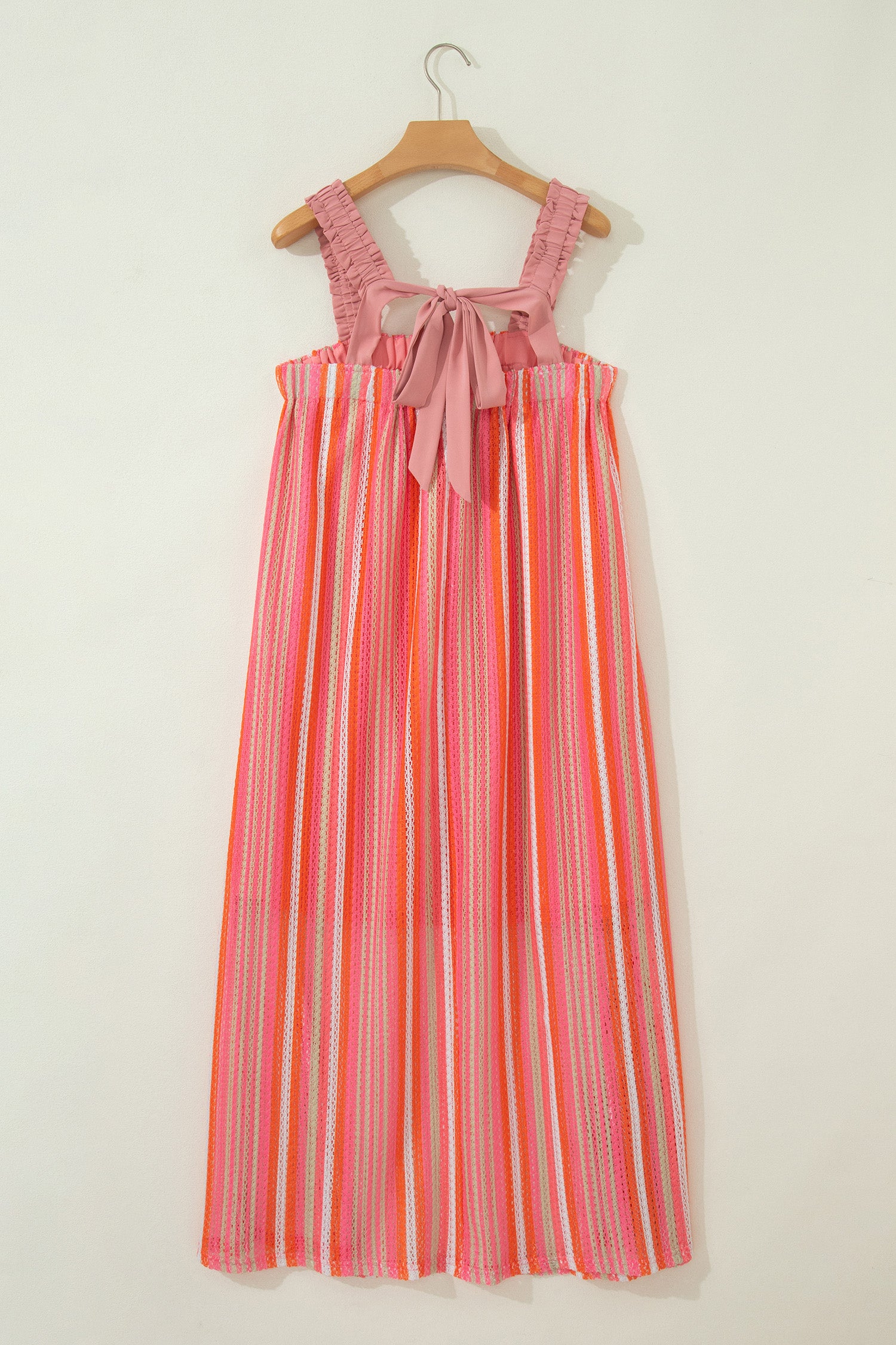 Pink Stripe Ribbon Knot Maxi Dress