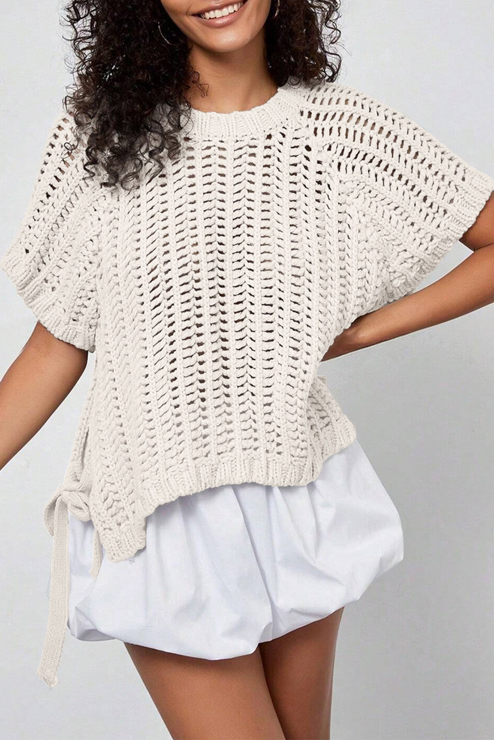 White Plus Size Bow Tie Sweater
