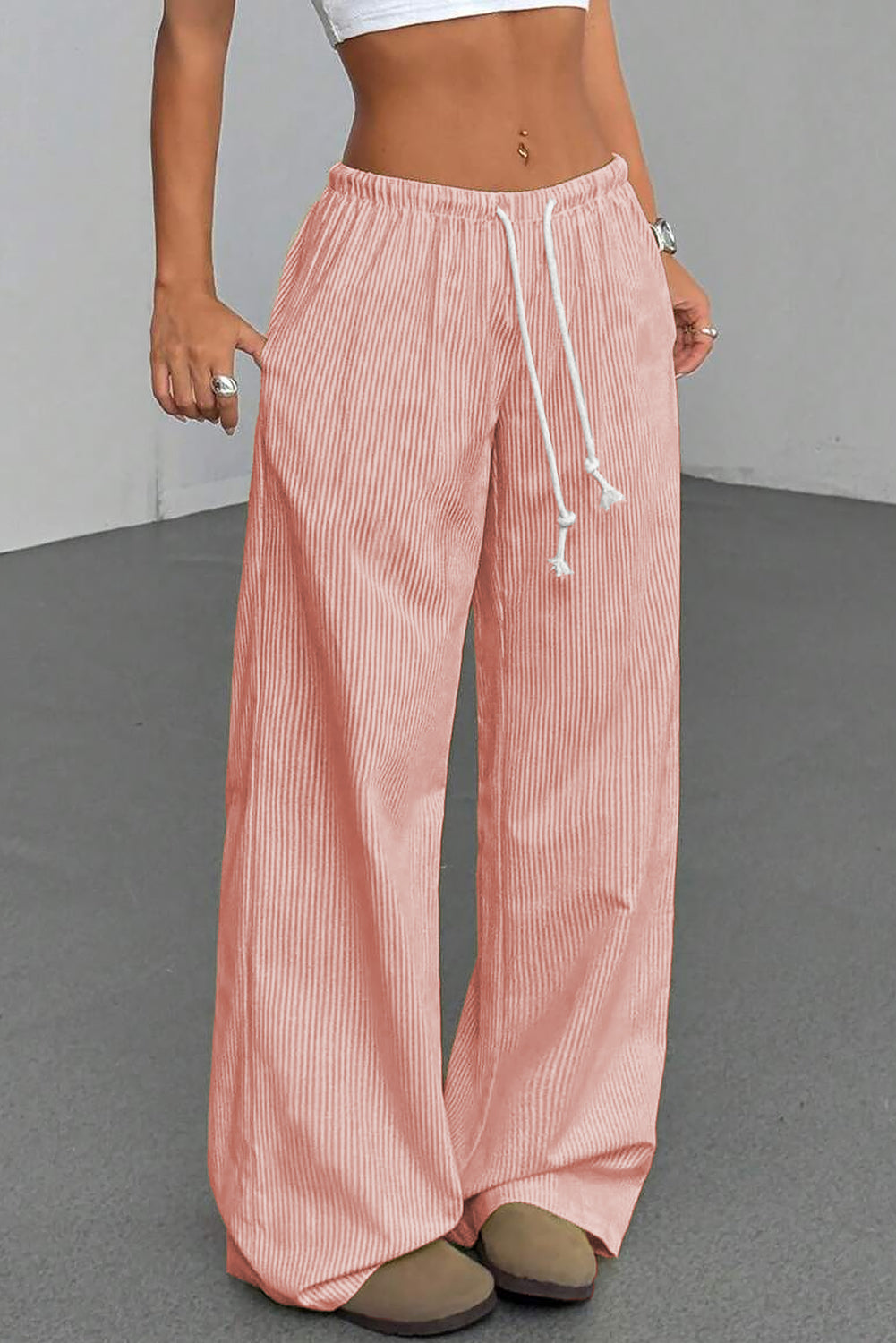 Pink Stripe Plus Size Drawstring Pants