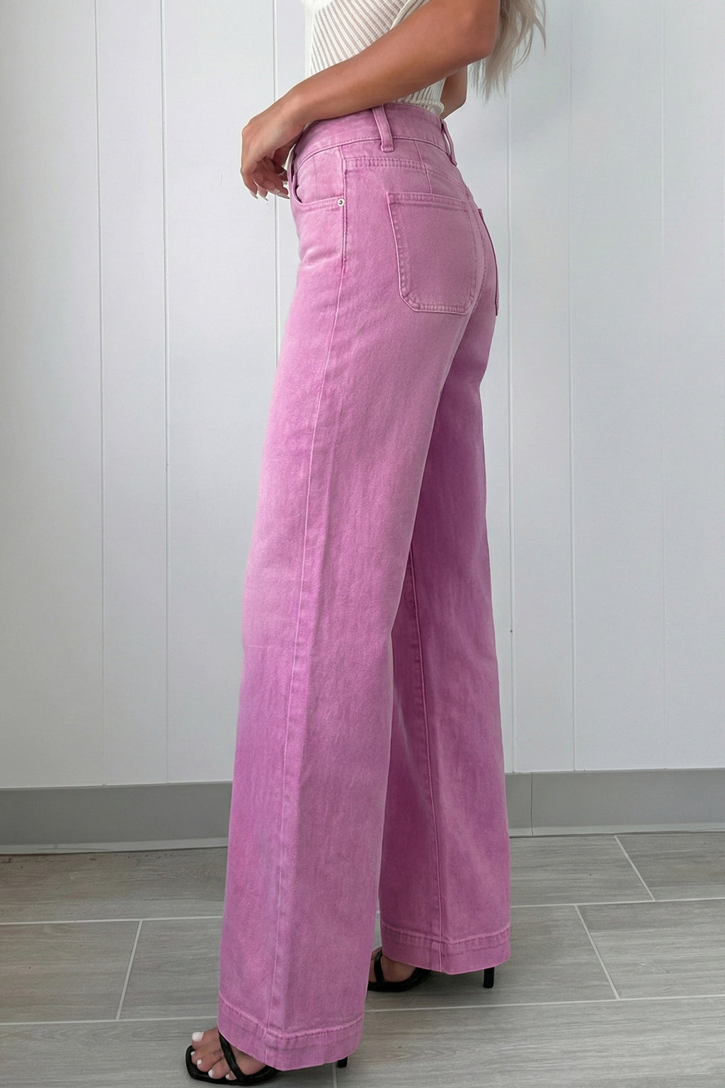 Pink High Waist Wide Leg Jeans