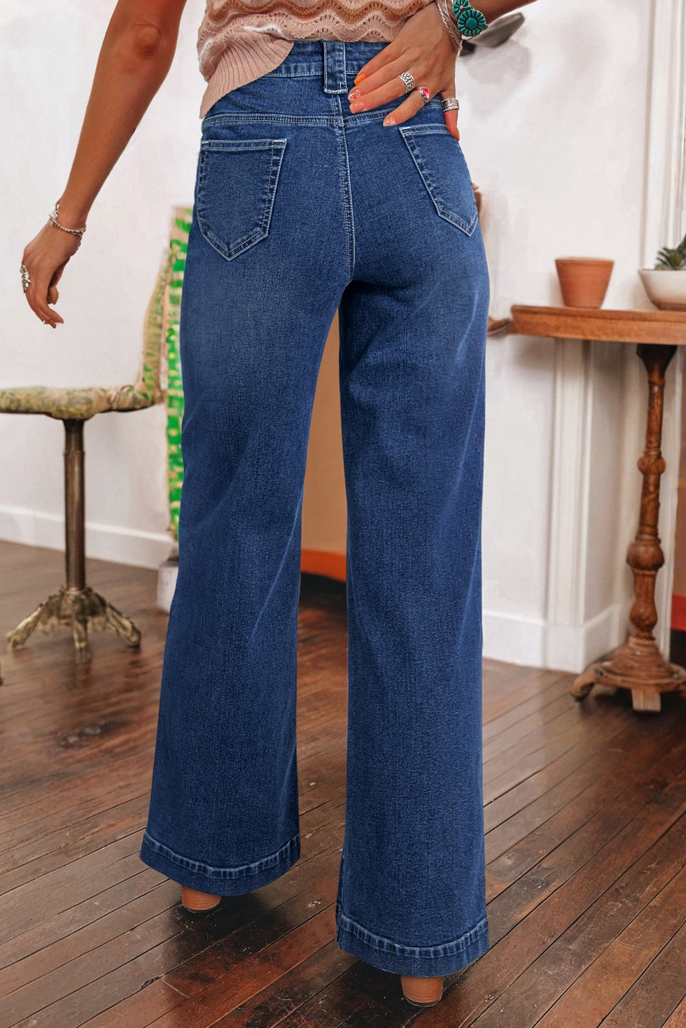 Blue High Waist Wide Leg Jeans