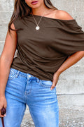 Coffee Plus Size Asymmetric Blouse