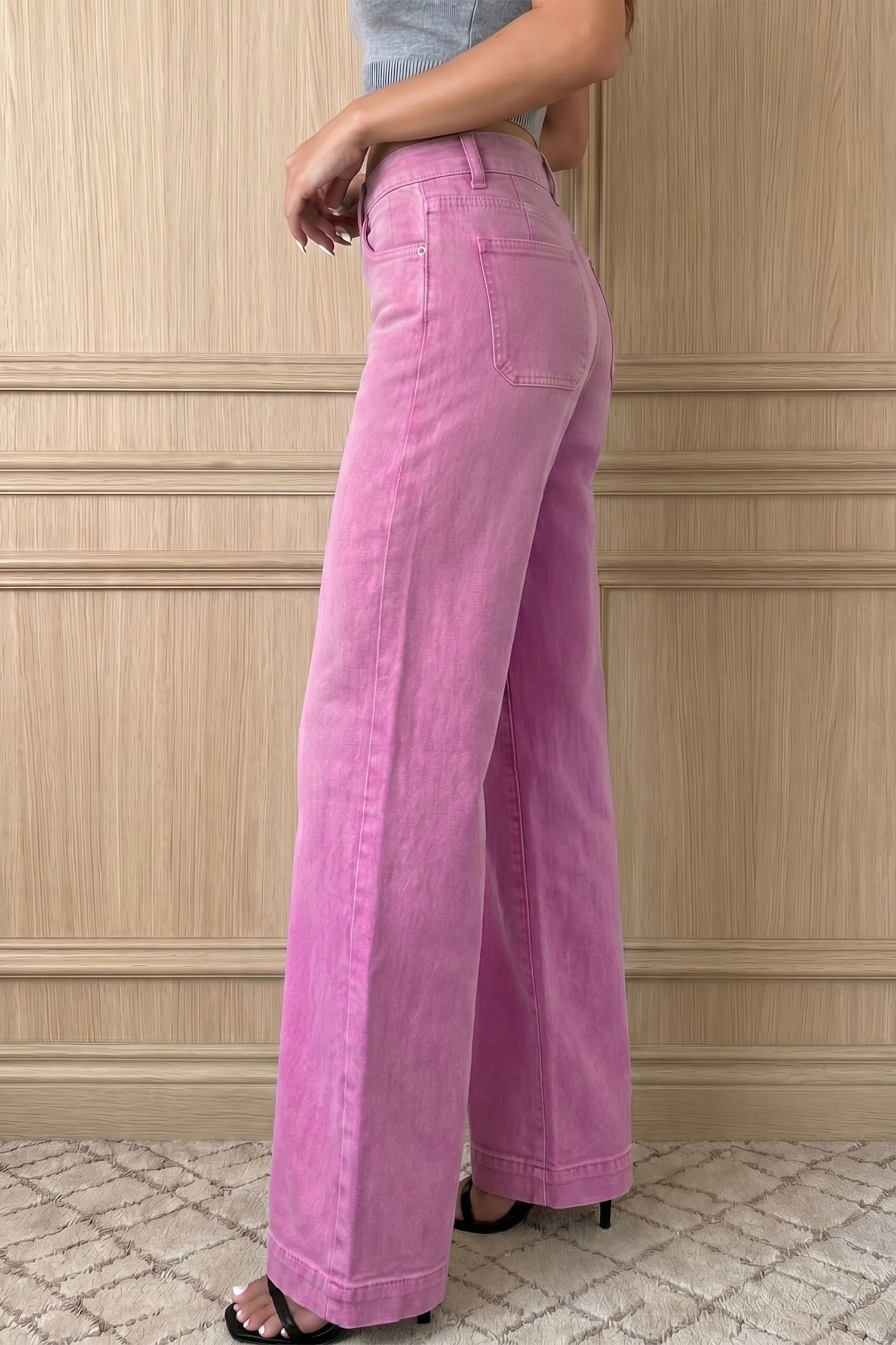 Pink High Waist Wide Leg Jeans