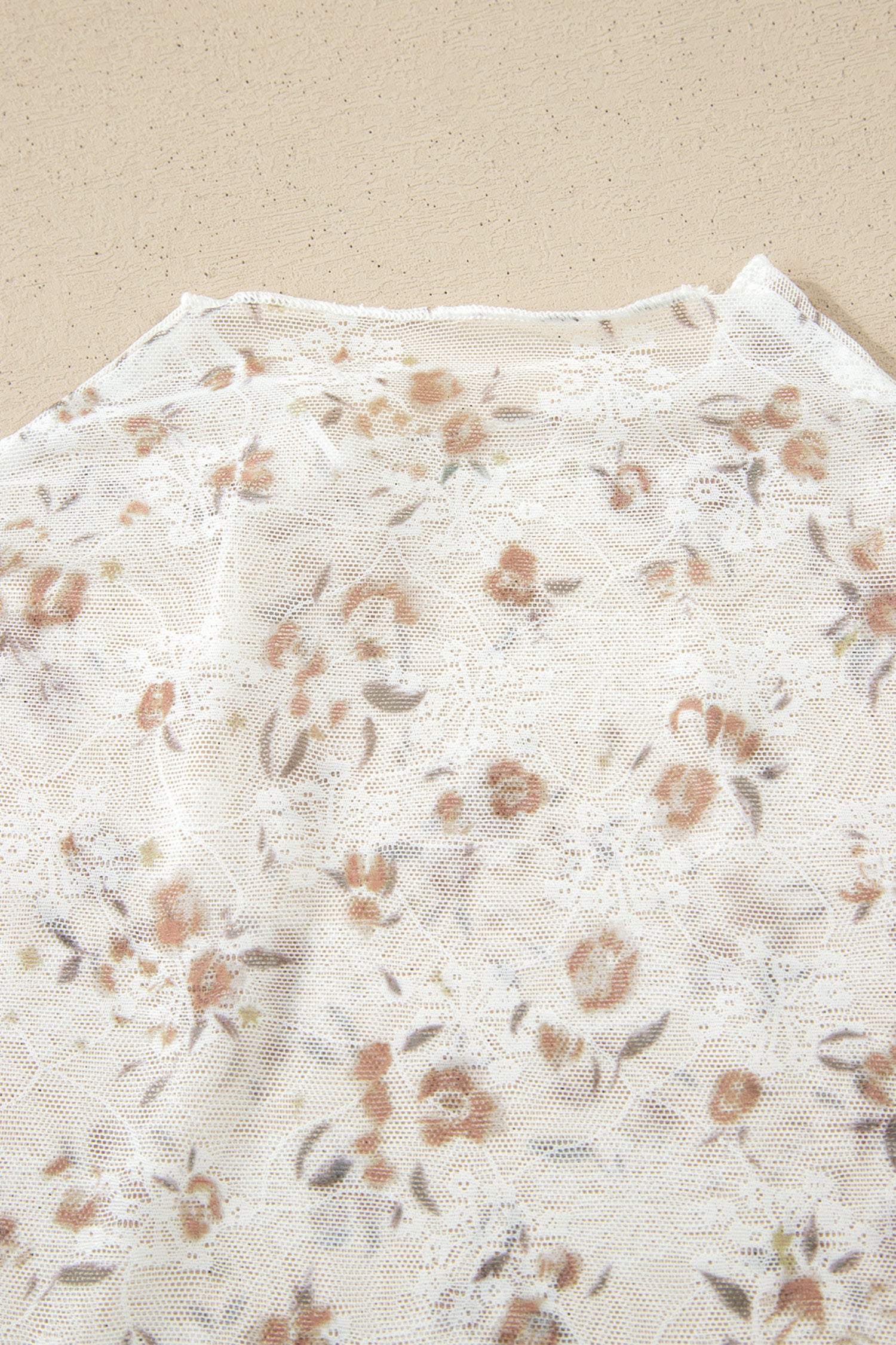 White Floral Mesh Mock Neck Top
