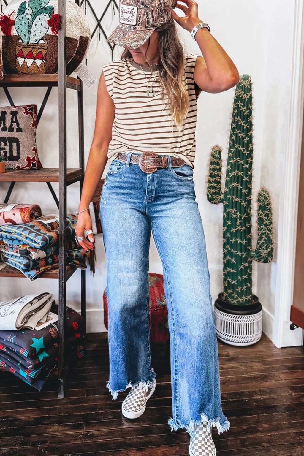 Brown Stripe Ribbed Tank Top