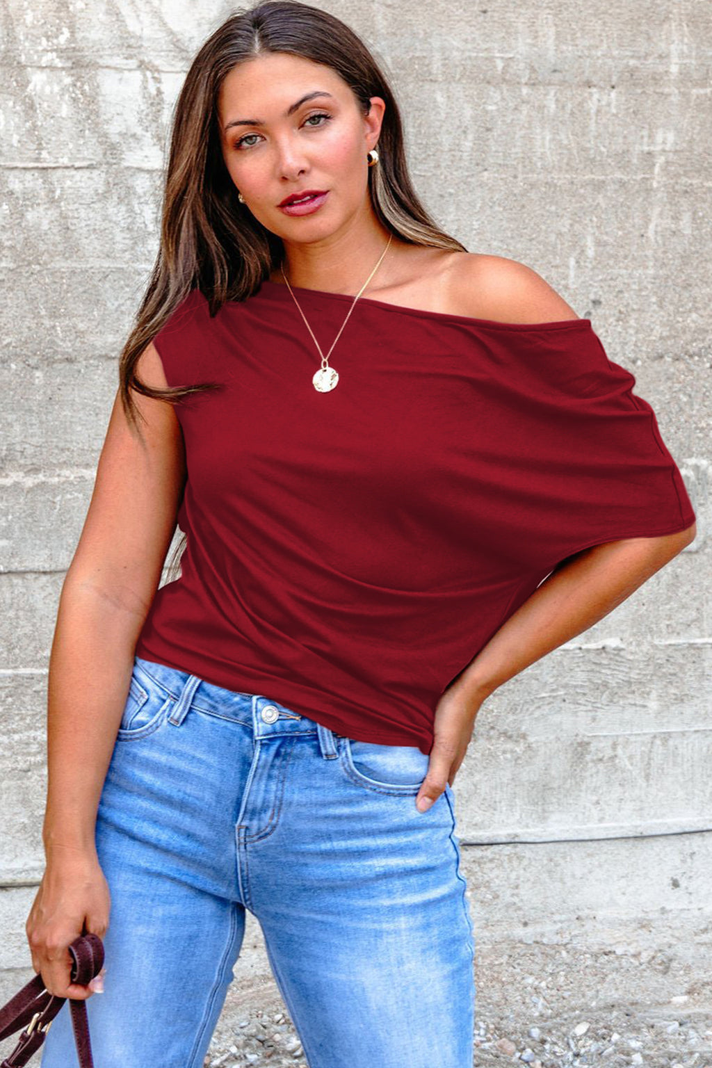 Burgundy Plus Size Asymmetric Blouse