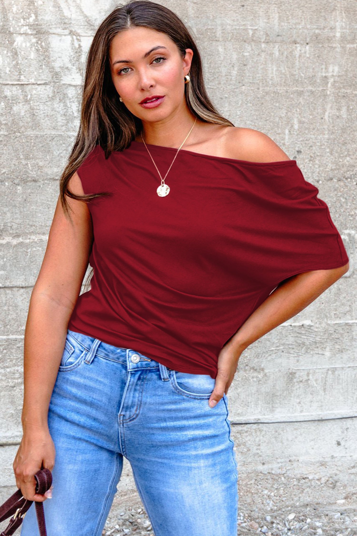 Burgundy Plus Size Asymmetric Blouse