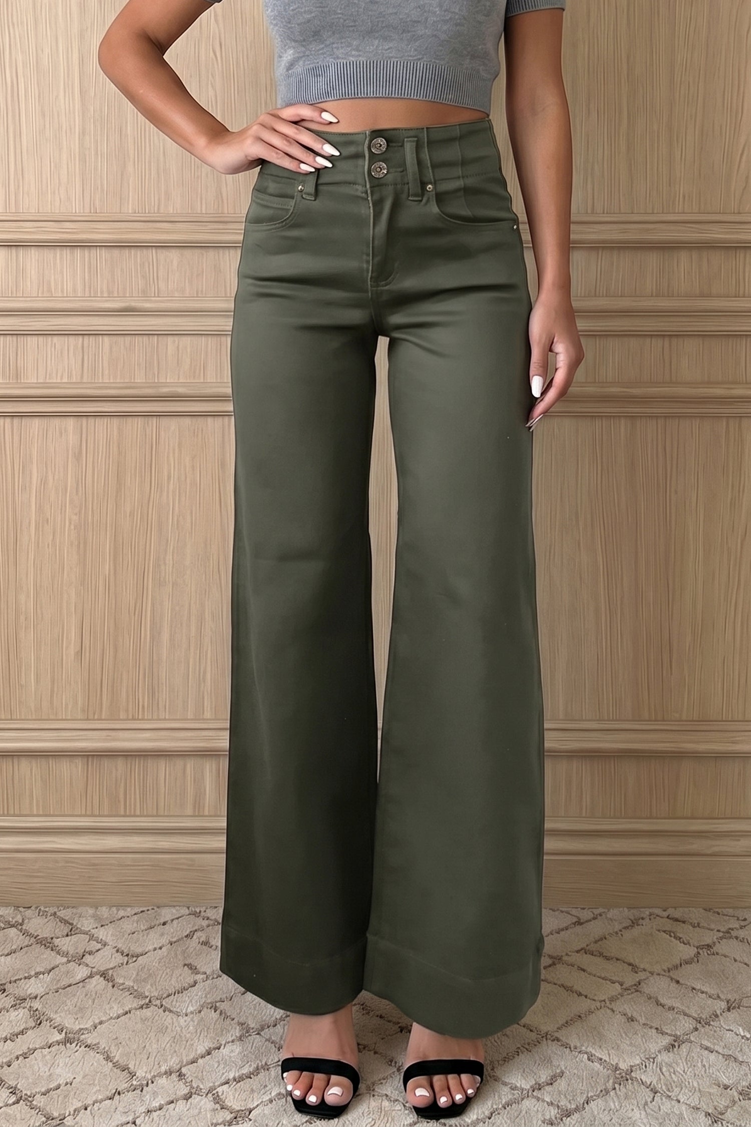 Green High Waist Wide Leg Jeans
