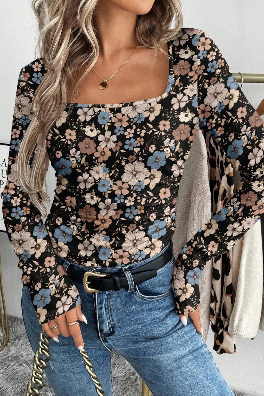 Black Floral Long Sleeve Tee
