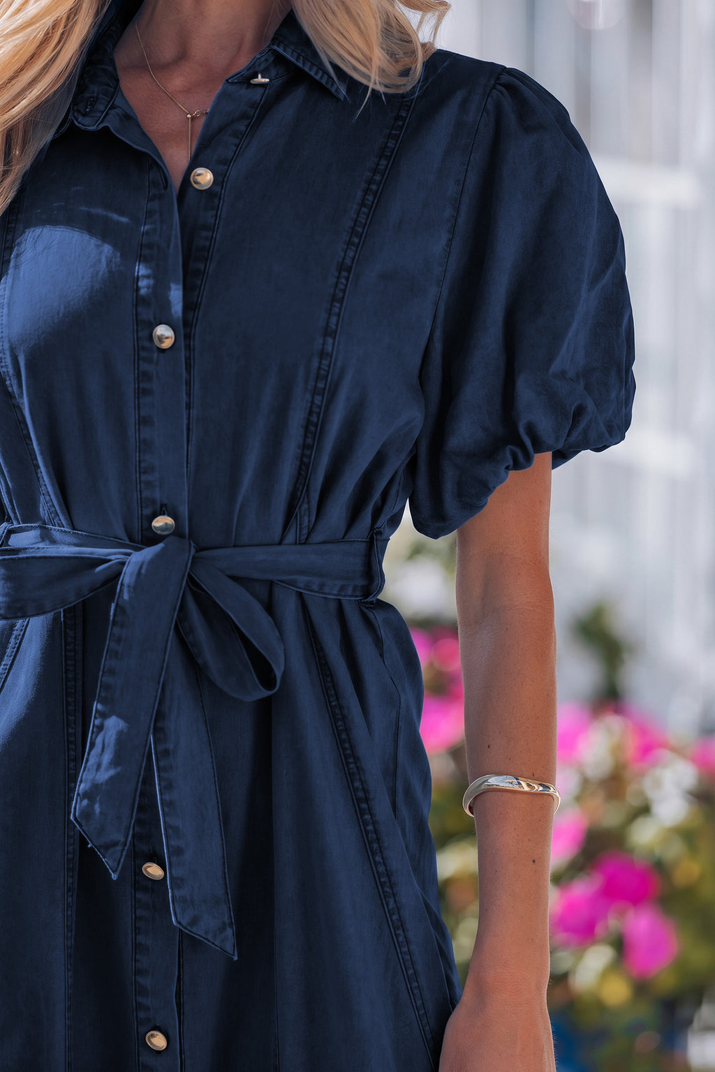 Blue Button-Down Denim Maxi Dress