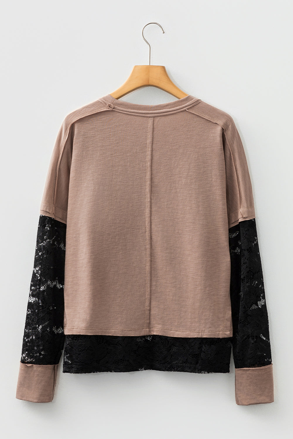 Beige Lace Patchwork Long Sleeve Tee