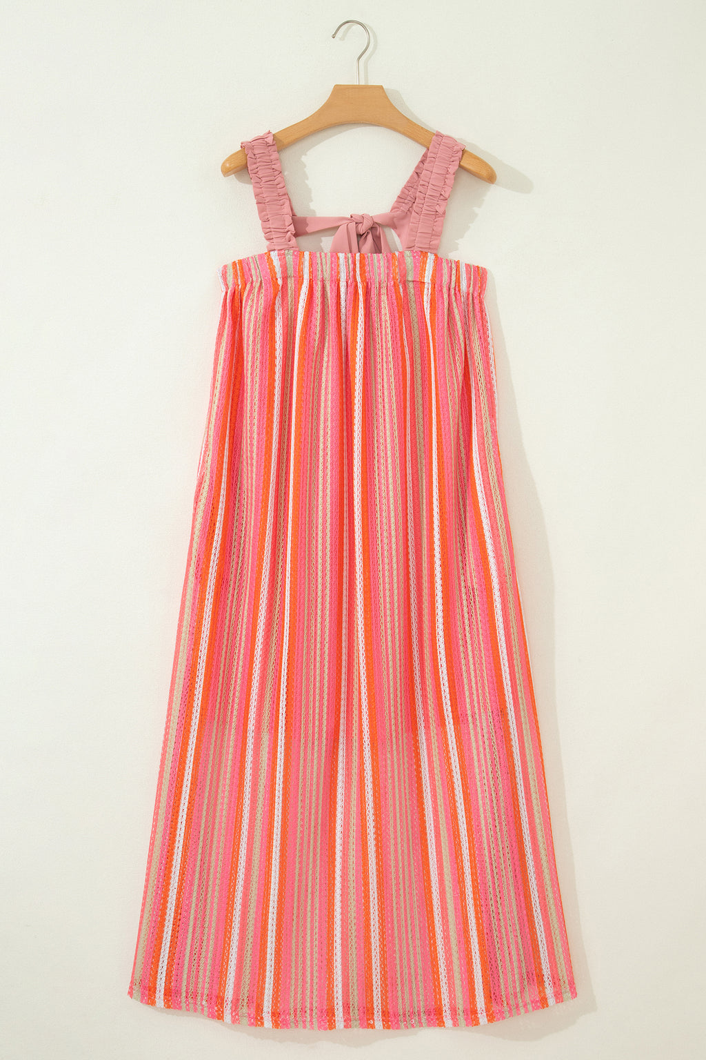 Pink Stripe Ribbon Knot Maxi Dress