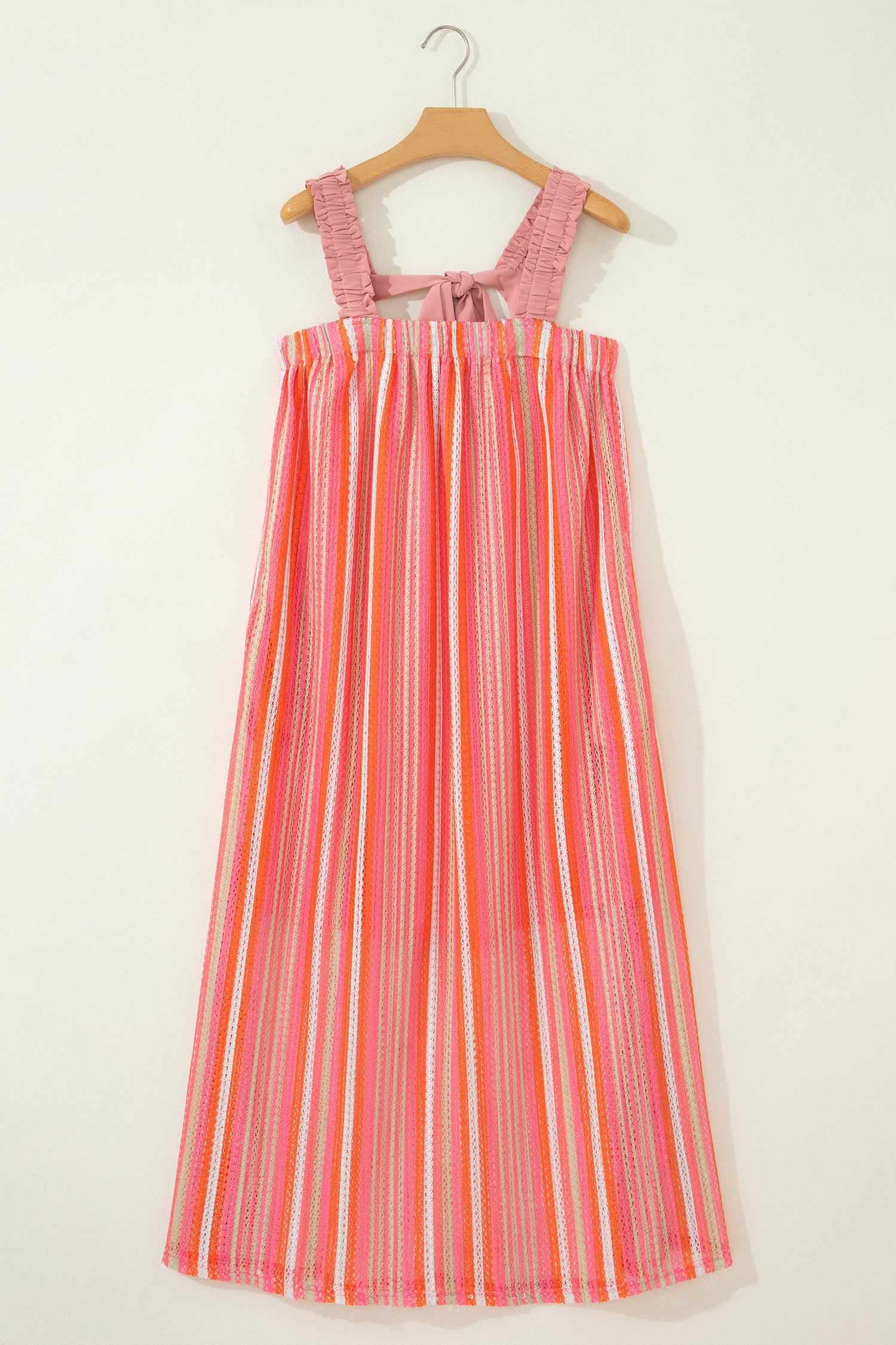 Pink Stripe Ribbon Knot Maxi Dress