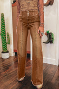 Tan Raw Hem Flare Jeans