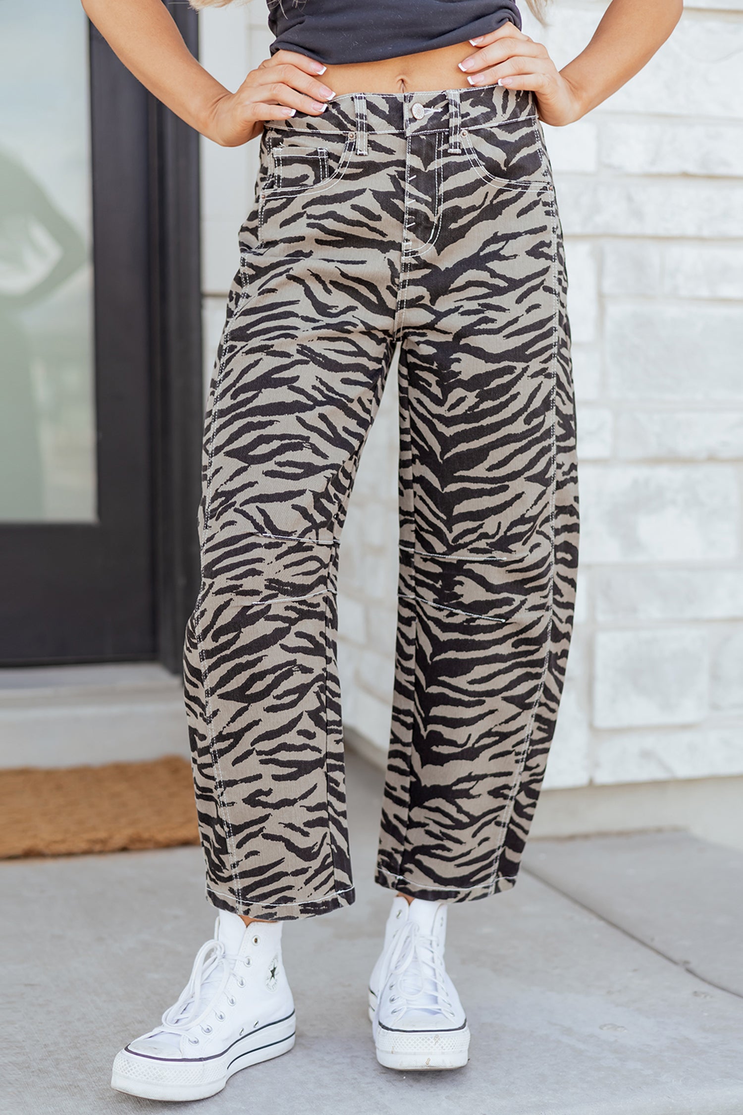 Zebra Print Barrel Jeans