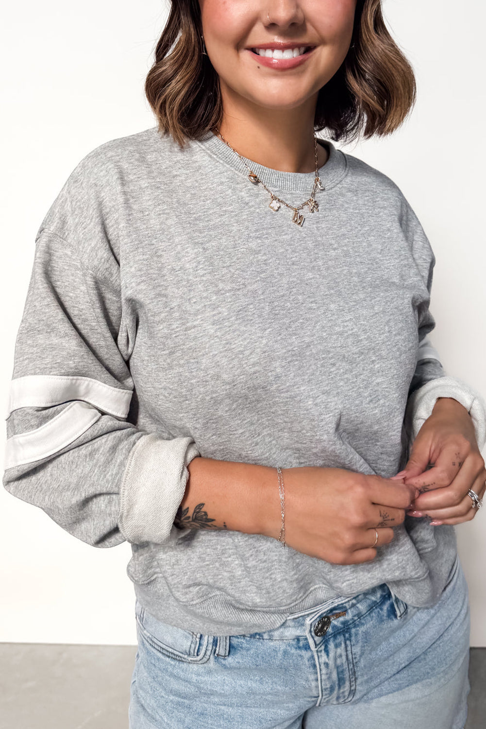Light Grey Plus Size Varsity Sweatshirt