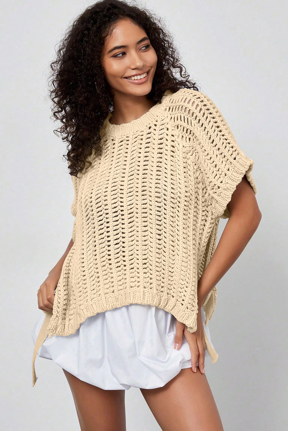 Apricot Plus Size Bow Tie Sweater