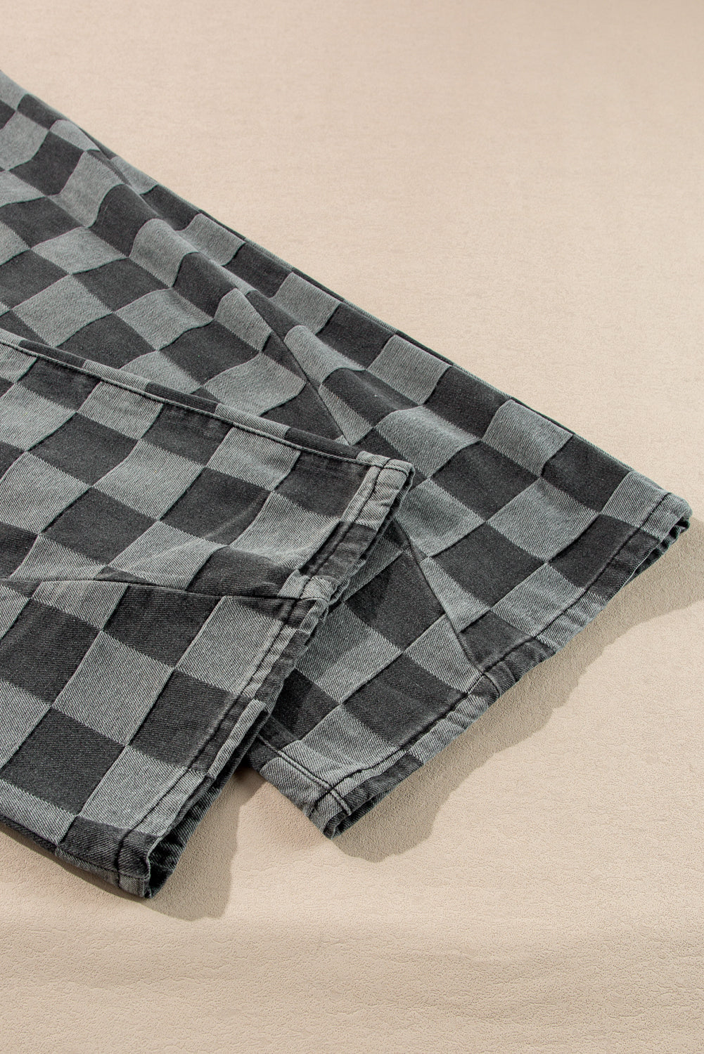 Dark Grey Checkered Wide Leg Jeans