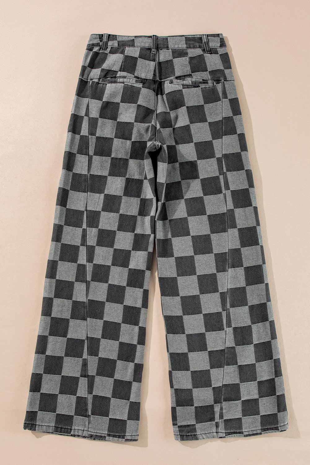 Dark Grey Checkered Wide Leg Jeans