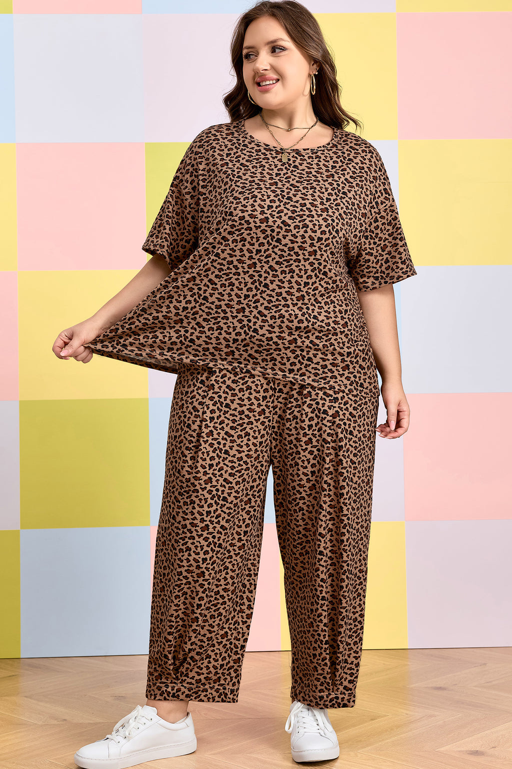 Brown Leopard Plus Size Set