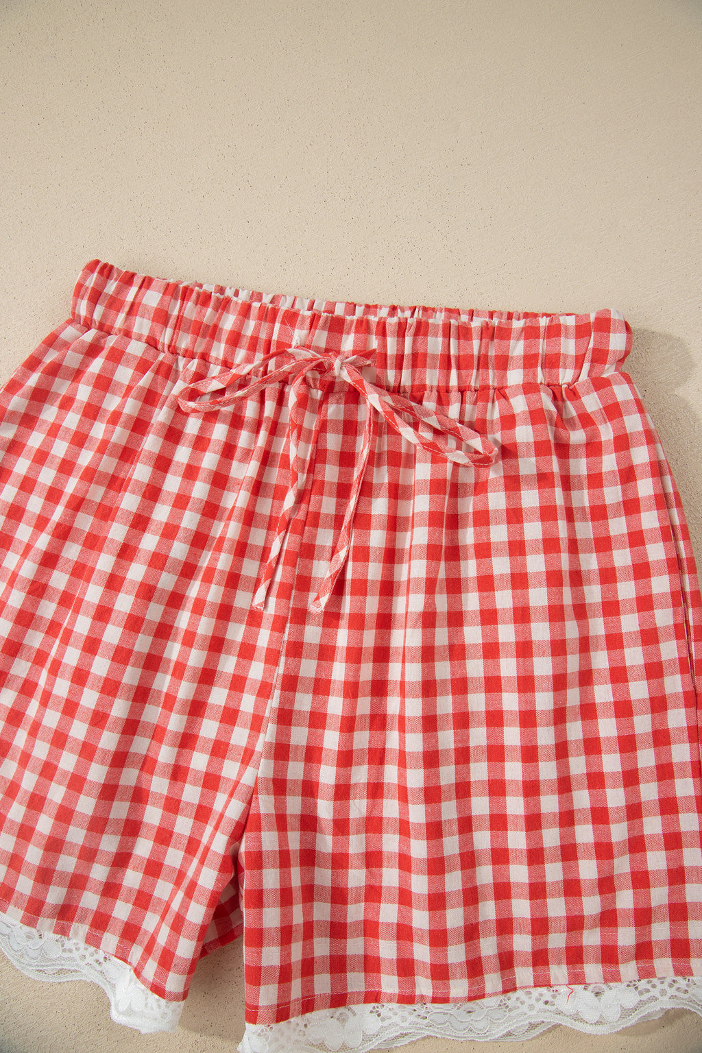 Red Gingham Lace Hem Shorts