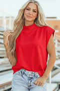 Red High Neck Cap Sleeve Top