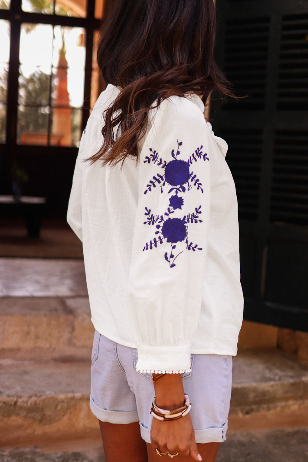 White Floral Embroidered Shirt