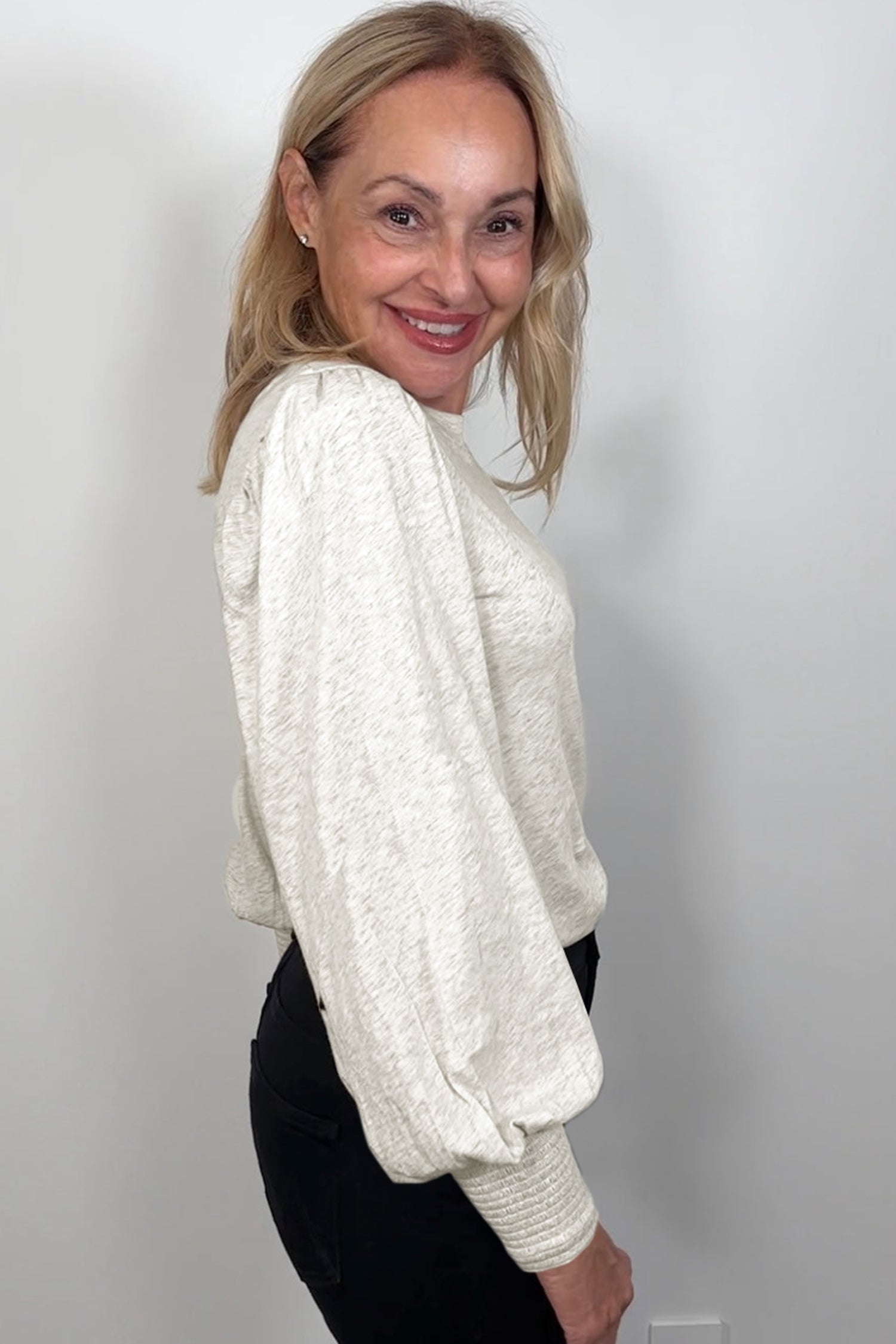 Oatmeal Puff Sleeve Top