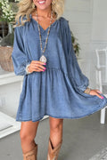 Blue Puff Sleeve Denim Mini Dress