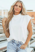 White High Neck Cap Sleeve Top