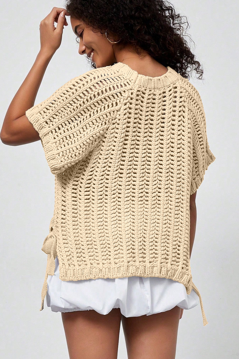 Apricot Plus Size Bow Tie Sweater