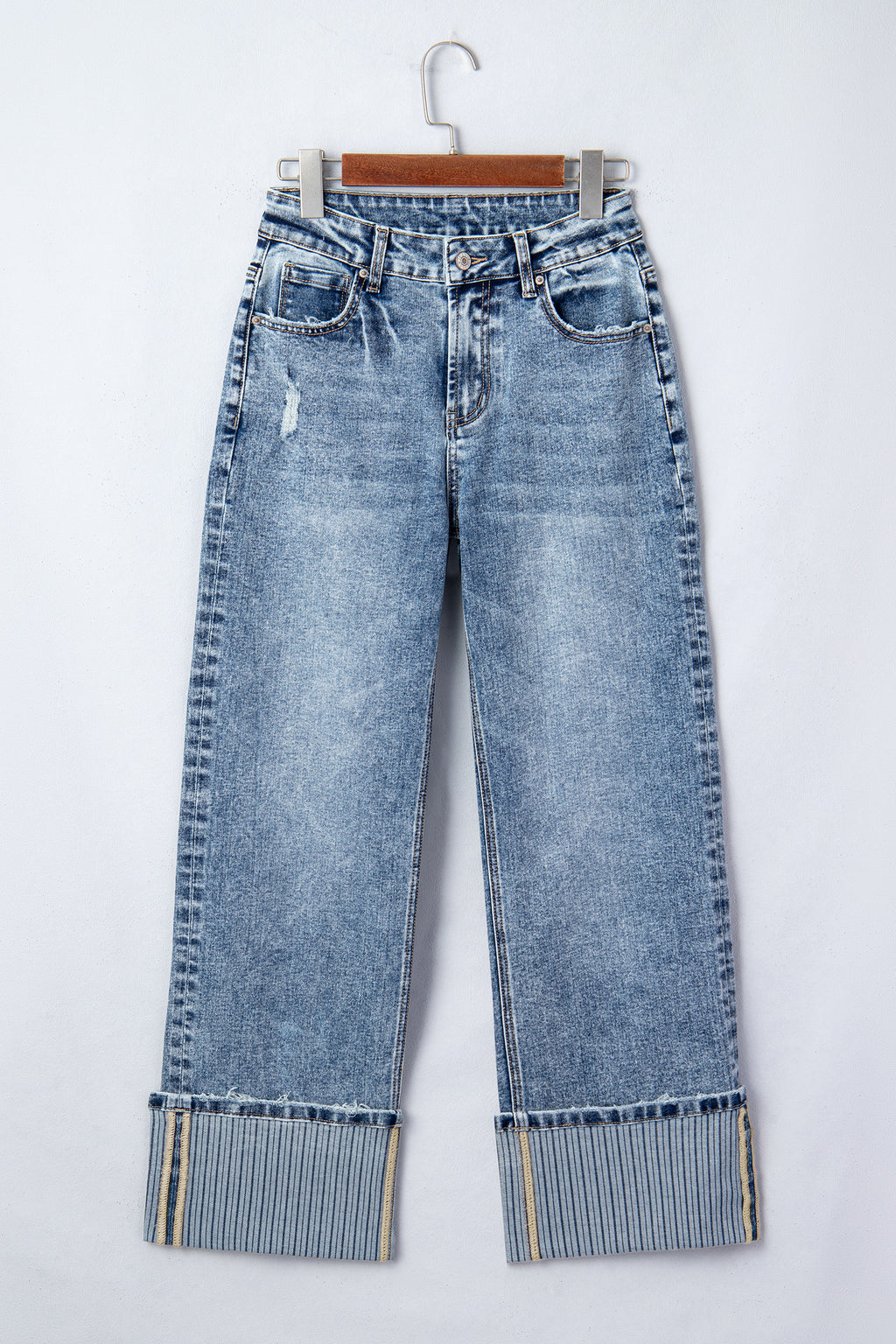 Blue Cuffed Straight Leg Jeans