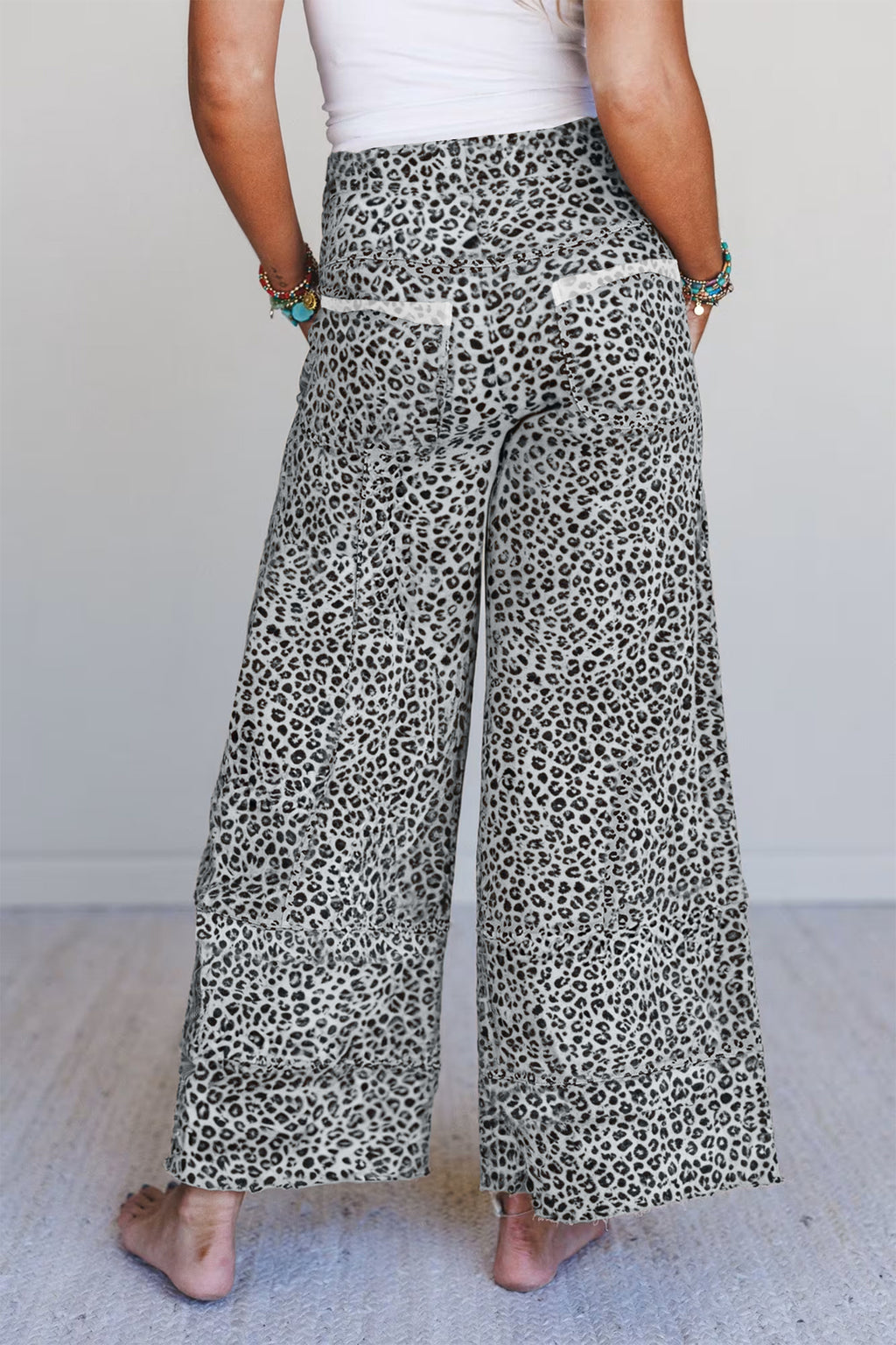 Gray Animal Print Wide Leg Pants
