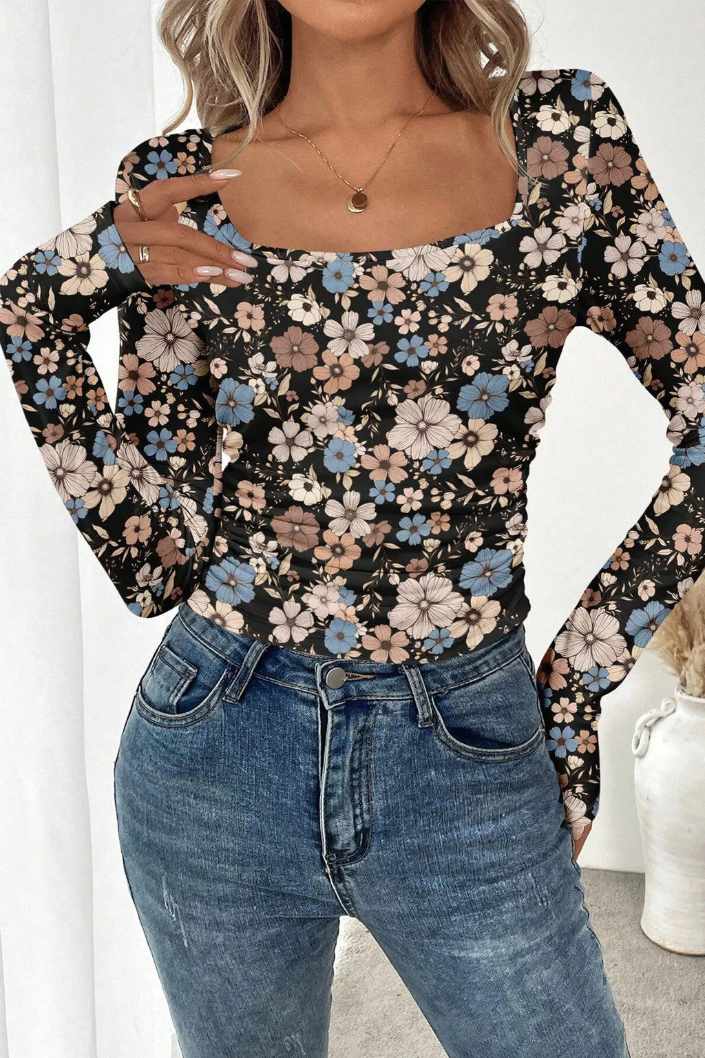 Black Floral Long Sleeve Tee
