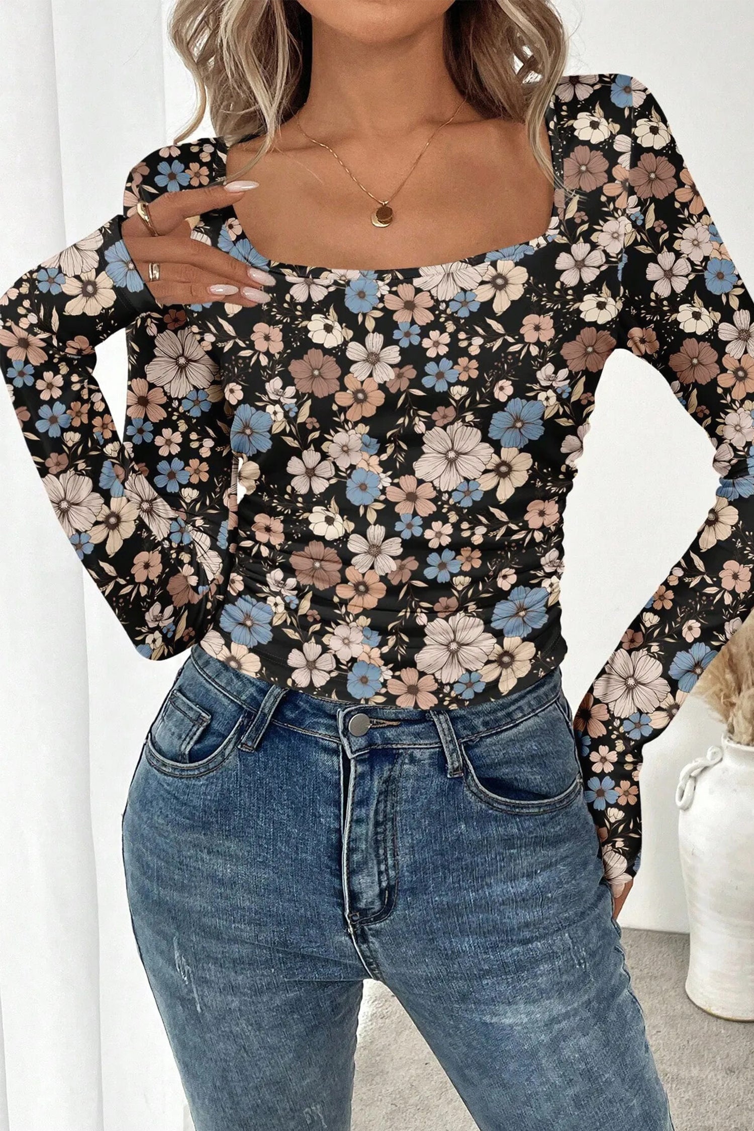 Black Floral Long Sleeve Tee