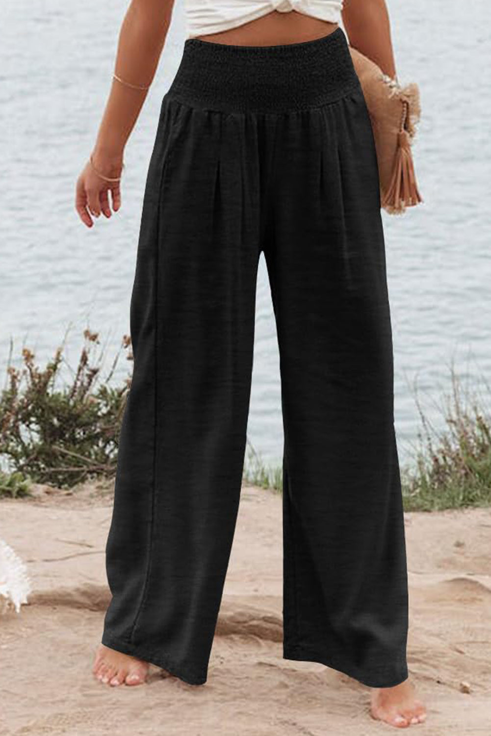Black Plus Size High Waist Wide Leg Pants