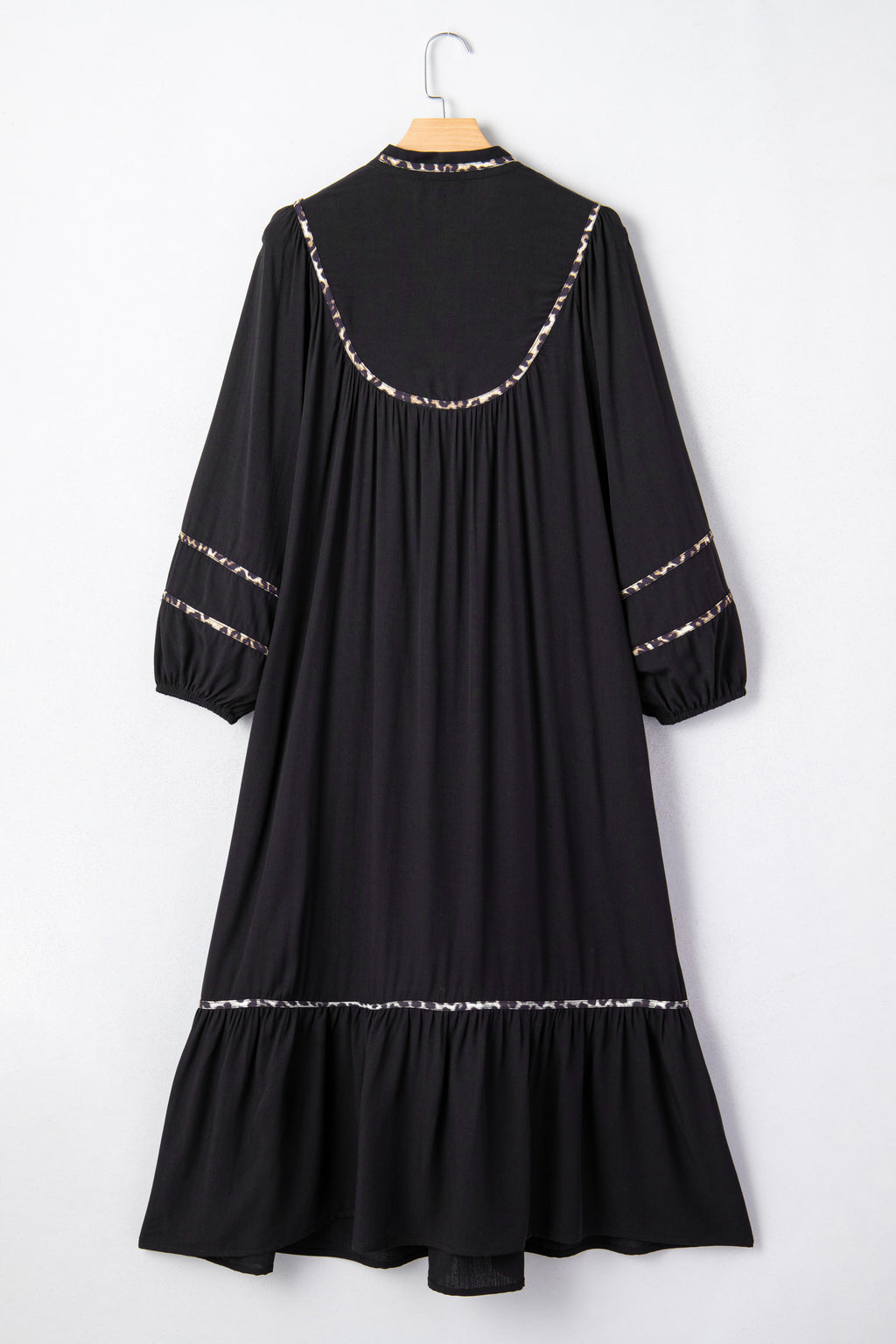 Black Leopard Trim Midi Dress