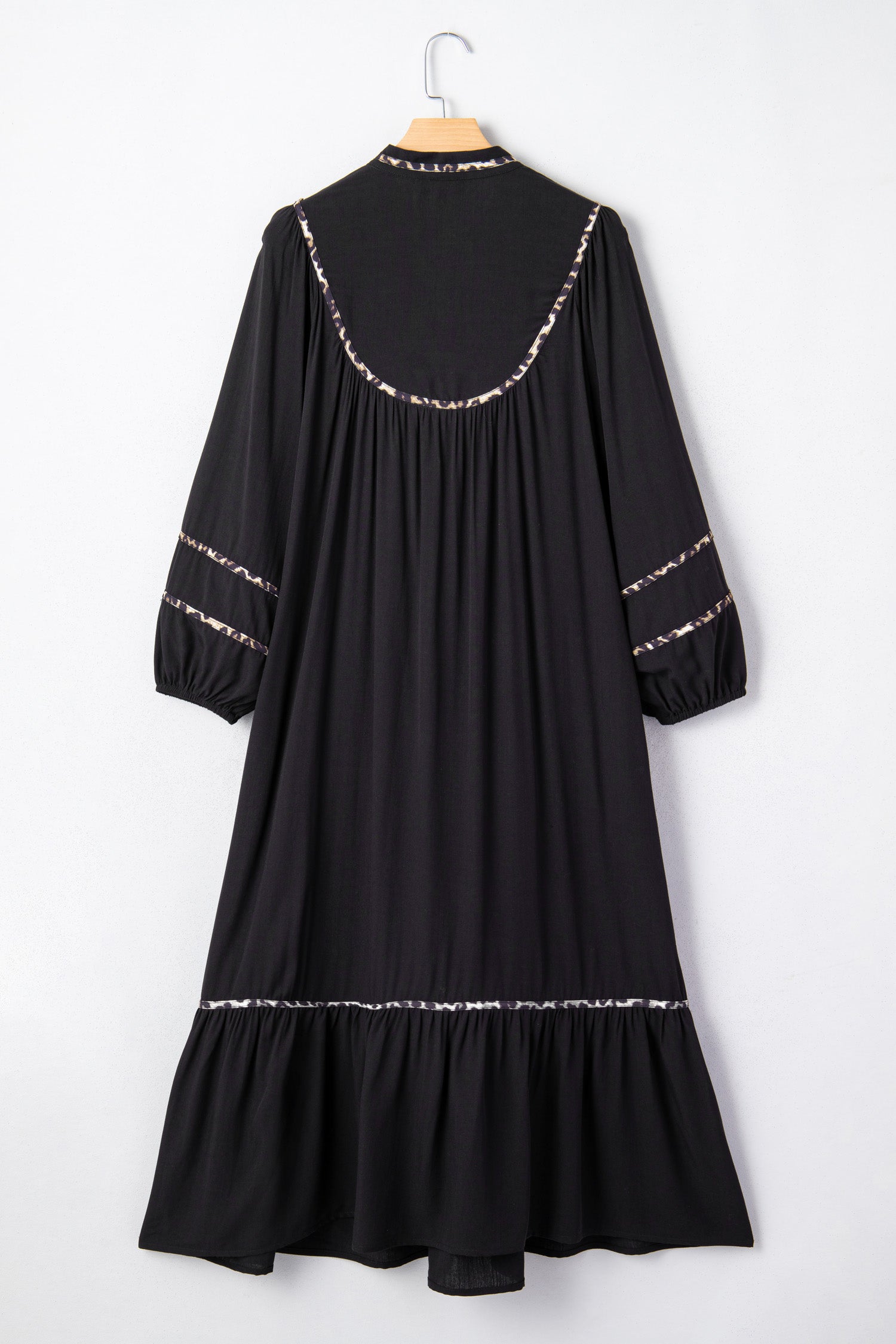 Black Leopard Trim Midi Dress