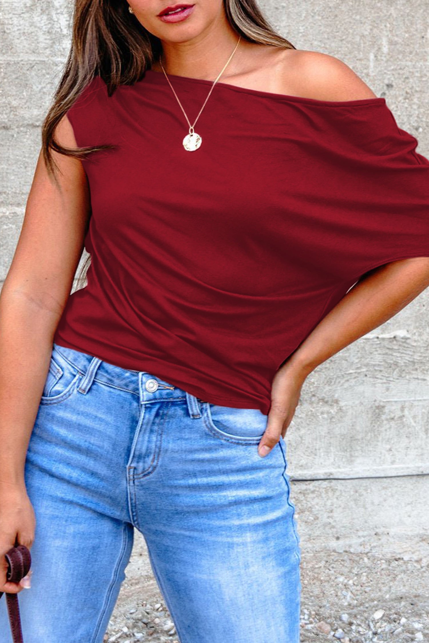 Burgundy Plus Size Asymmetric Blouse