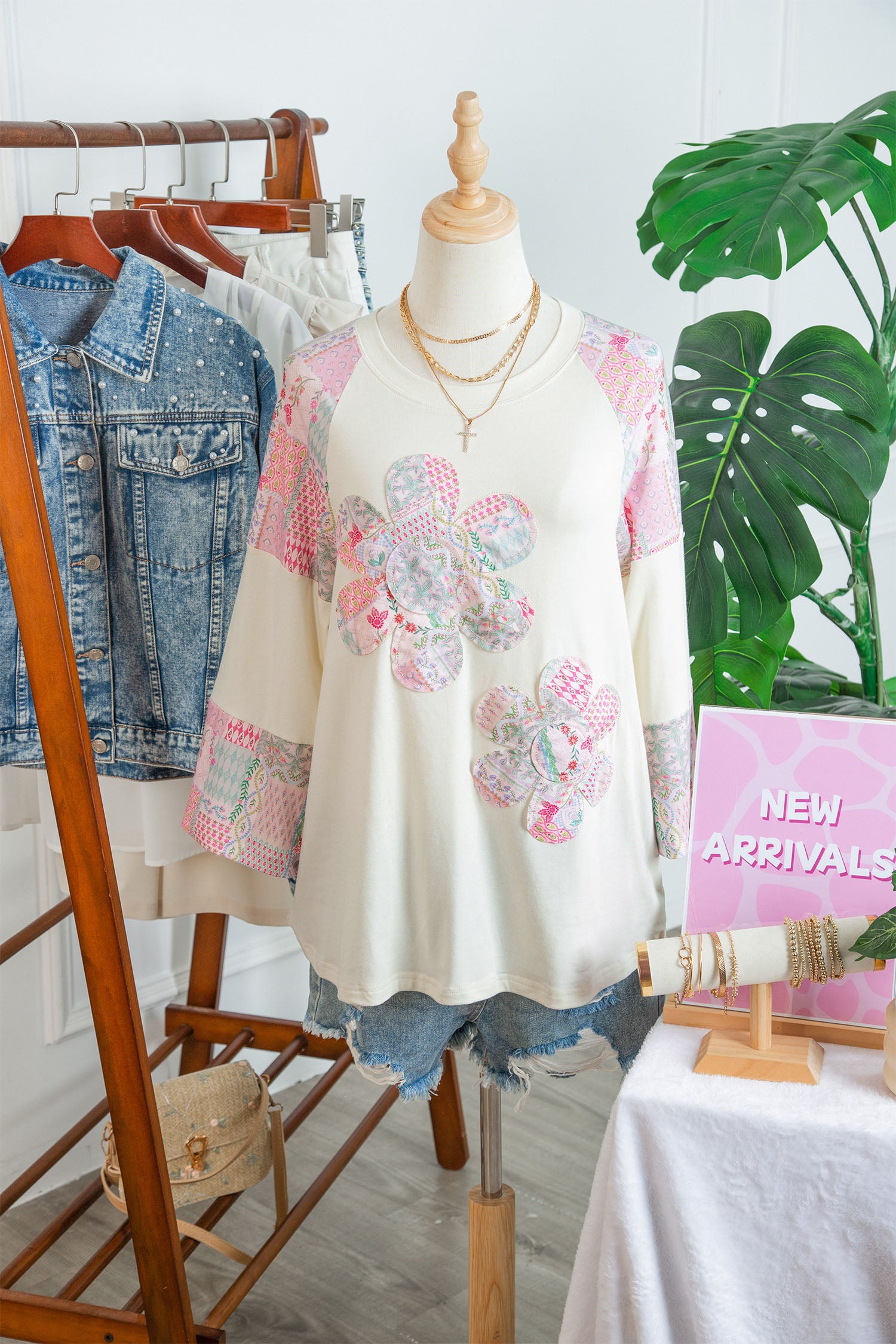 Beige Floral Patchwork Top