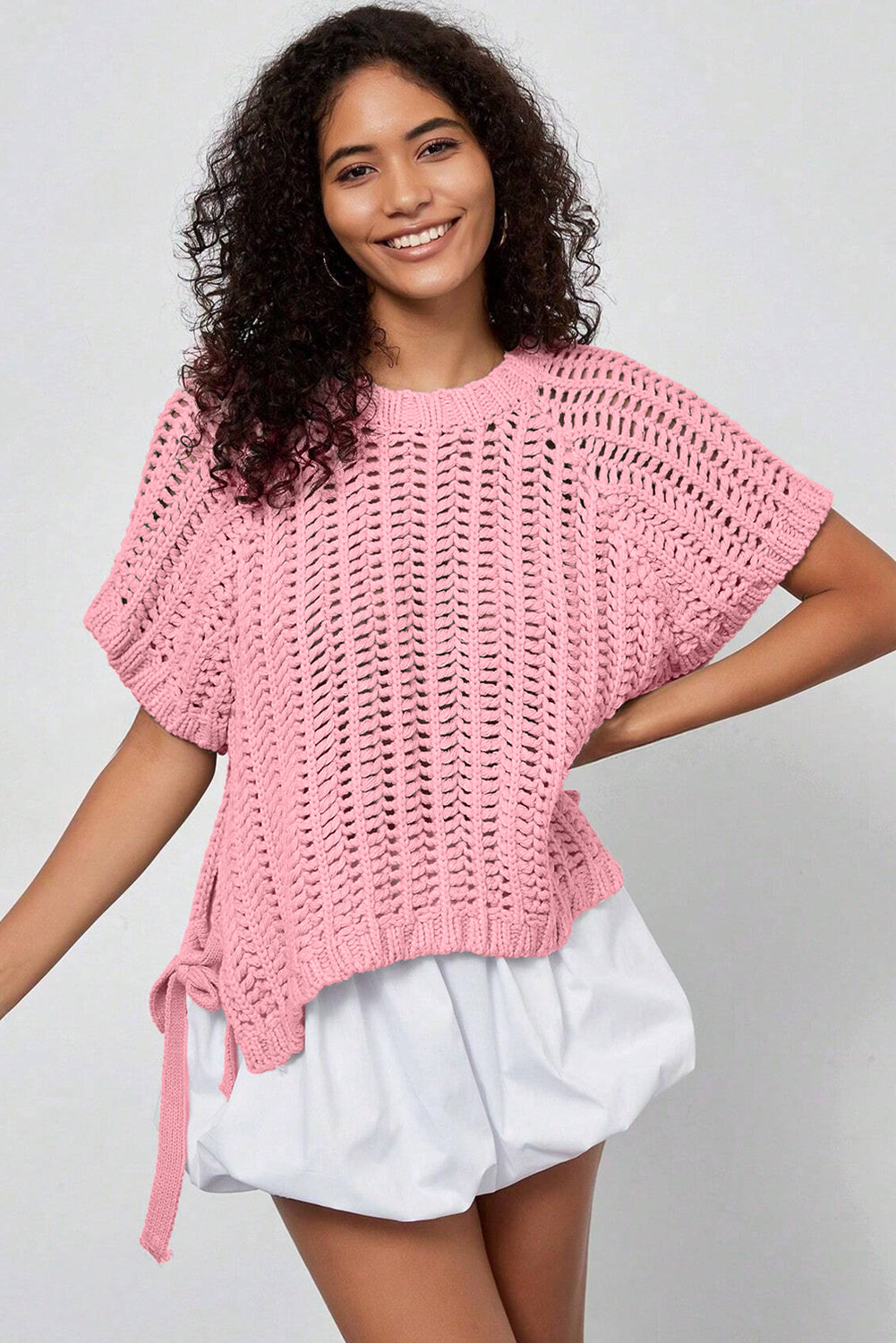 Pink Plus Size Bow Tie Sweater
