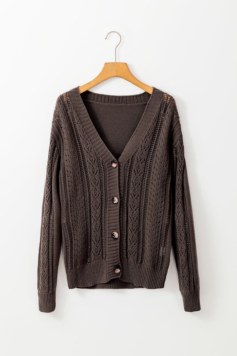 Brown Open Knit Drop Shoulder Cardigan